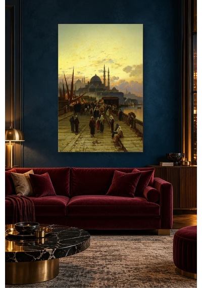 Fida Gün Batımında Galata Köprüsü Ve Yeni Cami Canvas Tablo Çok Renkli