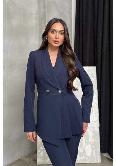 Msm Fashion Kadın İkili Blazer Ceket Pantolon Takım Pile Ve Düğme Detaylı Boru Paça Lacivert Msm Fashion Kadın İkili Blazer Ceket Pantolon Takım Pile Ve Düğme Detaylı Boru Paça Lacivert