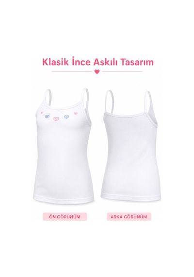 Hepsine Rakip 6 Lı Kız Çocuk İp Askılı Atlet İşlemeli Ribana 0165 Beyaz