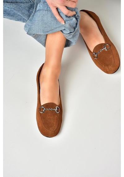 Fox Shoes R667001402 Taba Hakiki Deri Süet Kadın Babet Taba