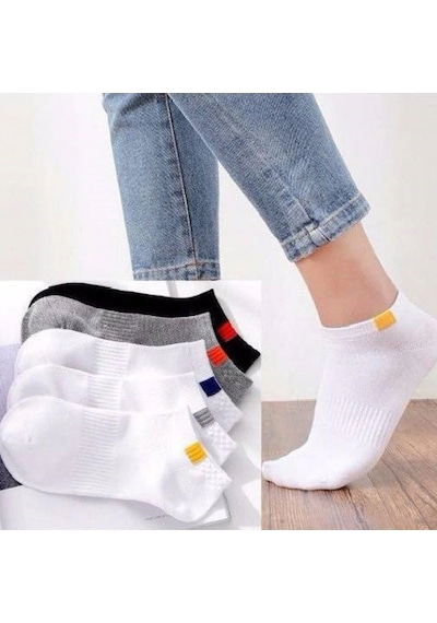 Bgk Unisex 5'li Spor Patik Çorap Yıkanmış Şeffaf Beyaz - Gri - Siyah