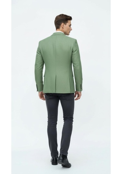 Plus Scorpion Erkek Dokulu Kumaş Slim Fit Blazer Ceket Şık Modern Kesim Tek Düğmeli Yeşil