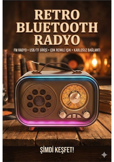 Retro Bluetooth Radyo Hoparlör Usb Tf Kart Aux Fm Taşınabilir Nostaljik Tasarım