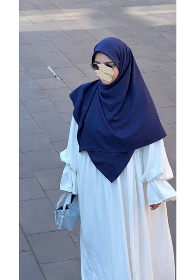 Qalortex Scarf Premium Jakarlı Sare Büyük Boy Eşarp - Lacivert