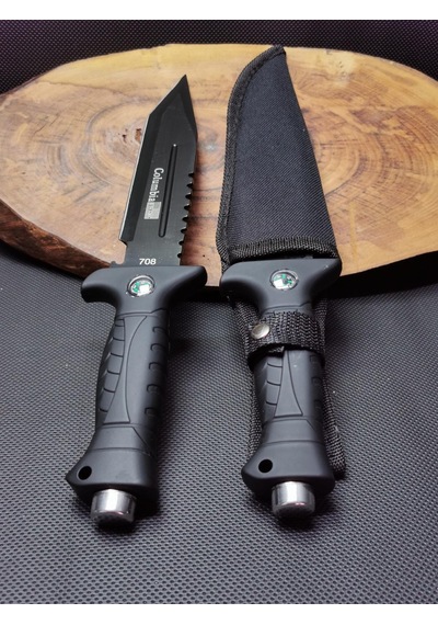 30 cm Pusulalı Kılıflı Avcı Kamp Bıçağı Siyah