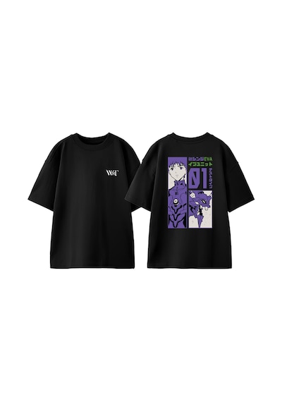 Thewert Neon Genesis Evangelion 3 Tasarım Sırt Baskılı Pamuk Siyah Oversize T-shirt