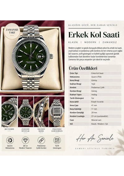 Yeşil Fluted Bezel Otomatik Erkek Kol Saati Çok Renkli