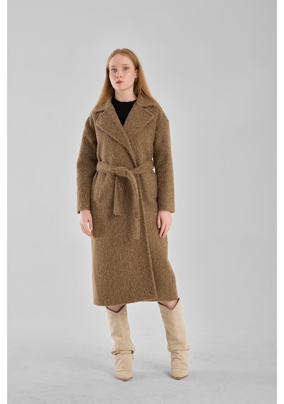 Haki Buklet Kaşe Oversize Kaban Haki