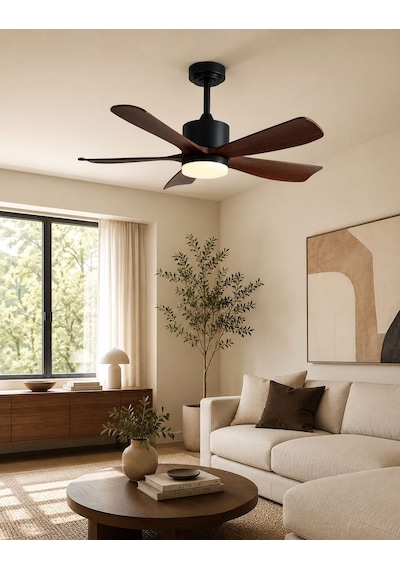 German Brown+black 2026 Yeni Compact Tasarım 105 Cm 5 Kanatlı Dc Sessiz Motor Tavan Vantilatörü Dim Ayarlı