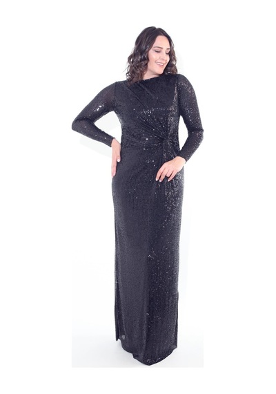 Ladies First Büyük Beden 3197 Lacivert Uzun Abiye Elbise 001