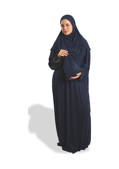 Hürrem Bone 2 Parça Namaz Elbisesi Viskon Düz 2504 02 Lacivert