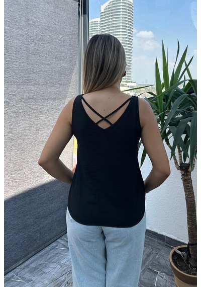 Kadın V Yaka Siyah Sıfır Kol Bluz 001