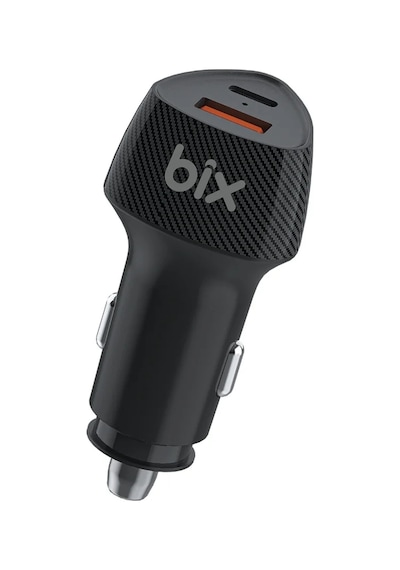Bix Bxacp52w 52.5w Çift Portlu Type-c Ve Usb-a Araç İçi Hızlı Şarj Cihazı Siyah