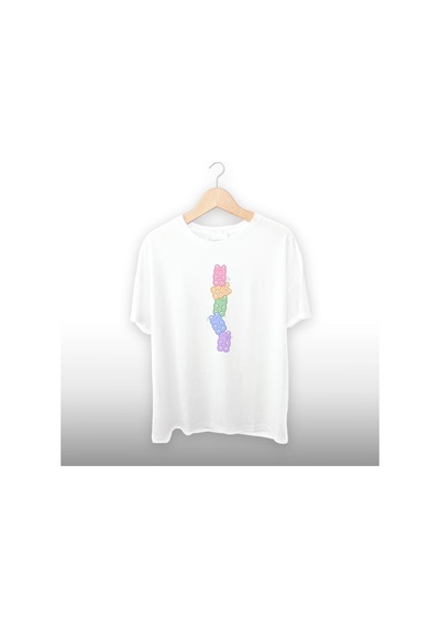 Jelibonlar Detaylı Unisex Tişört Beyaz