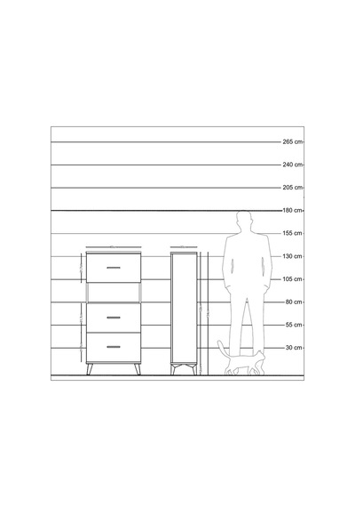 Arges Dolap Tek Raflı 3 Çekmeceli 60x30x134 Antrasit-çam Antrasit