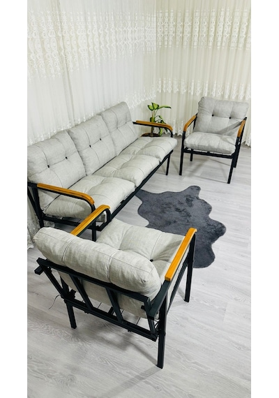 Madame Home Defne Balkon, Bahçe, Cafe - Metal Kanepe Koltuk Takımı - 3+1+1 Açık Gri