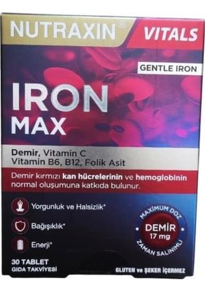 Nutraxin Iron Max Demir, Vitamin C, Vitamin B12 Içeren Takviye Edici Gıda 30 Tablet