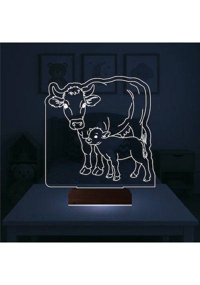 Luvivia Çocuk Odası İnek İnek Yavrusu 3d Lamba - Masa Gece Lambası Şeffaf