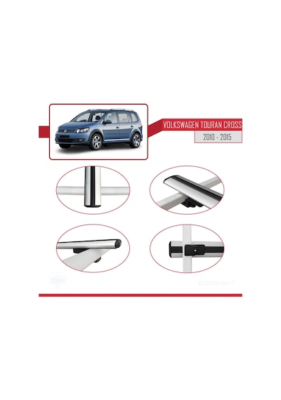 Volkswagen Touran Cross 2010-2015 Arası İle Uyumlu Basic Model Ara Atkı Tavan Barı Gri 3 Adet