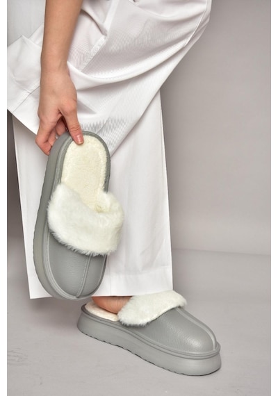 Fox Shoes T918264209 Gri İçi Peluş Kadın Terlik Gri