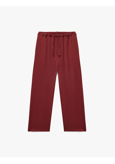 Koton Viskon Karışımlı Beli Bağlamalı Geniş Paça Pantolon Bordo 6skg40086aw