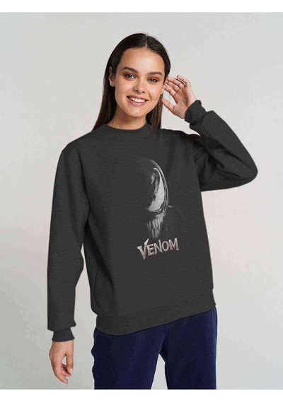 Venom Baskılı Füme Antrasit Kadın Sweatshirt (534634396)