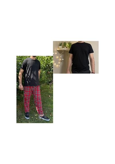 Regular Fit Alt Ekose Pamuklu Örme Bisiklet Yaka Erkek Pijama Takımı