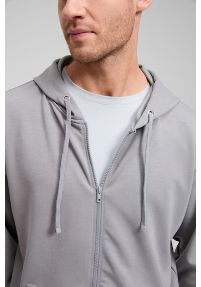 Grimelange Gage Erkek Kapüşonlu Metal Kuş Gözü Detaylı Fermuarlı Kordonlu Cepli Gri Sweatshirt Gri