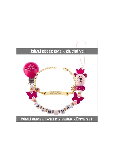 Sahi Aksesuar İsimli Bebek Emzik Zinciri Ve İsimli Bebek Künye Seti Bezyı550 Çok Renkli