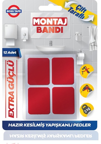 Hazır Kesilmiş 12 Adet Çift Taraflı Montaj Bandı