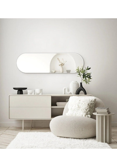 Model Alfa Dekoratif Ayna Duvar Aynası Boy Aynası Mdf 180cm X 62 Cm Elips Ayna Beyaz