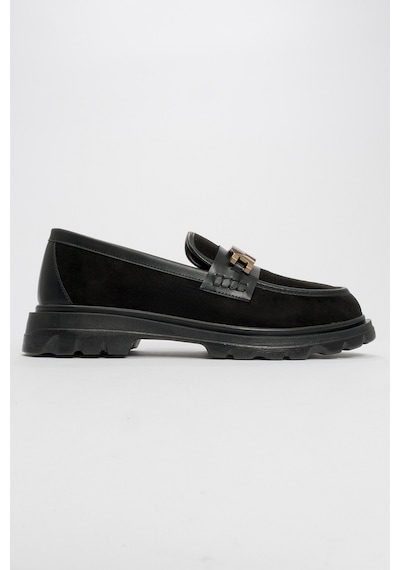 Luvishoes Luvi Shoes Pray Siyah Süet Tokalı Kadın Loafer Ayakkabı Siyah