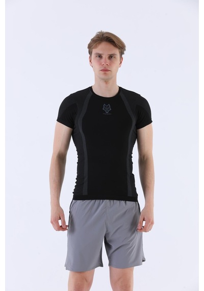 Maraton Active Slimfit Erkek Bisiklet Yaka Kısa Kol Koşu Siyah T-Shirt 821070-Siyah