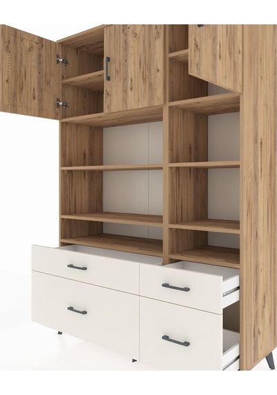 Hyperion Dolap 10 Raflı 4 Çekmeceli 3 Kapaklı 132x44x195 Çam-... Çam