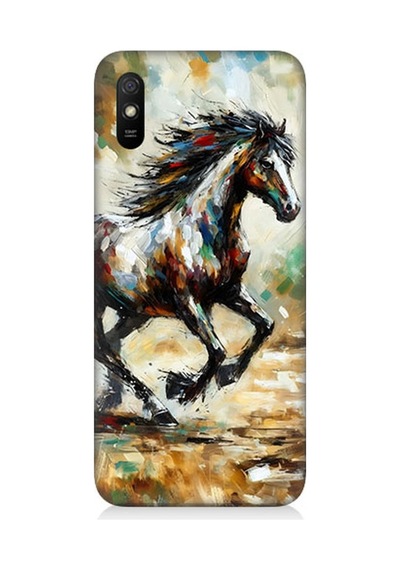 Xiaomi Redmi 9a Uyumlu Sıçrayan Güçlü Vahşi At Desenli Silikon Kılıf Çok Renkli