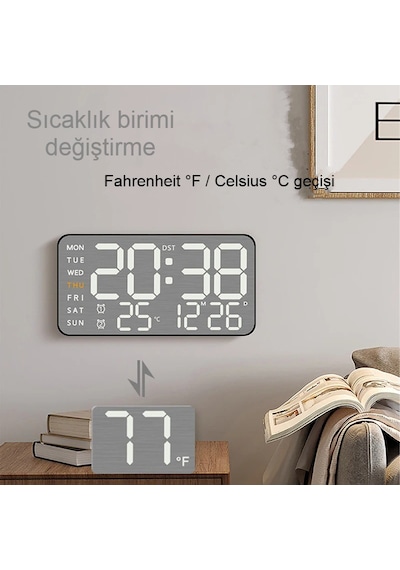 Kumandalı LED Dijital Duvar Saati – Büyük Ekran, Geri Sayım, Otomatik Parlaklık, Tarih ve Sıcaklık Gösterimi