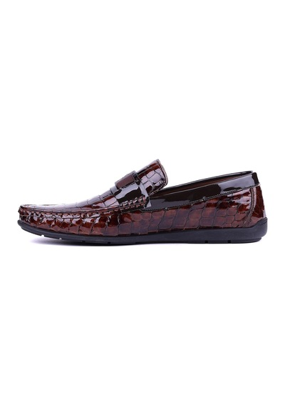 Fosco - Hakiki Deri Taba Croco Erkek Loafer - 2094 -1505 Siyah