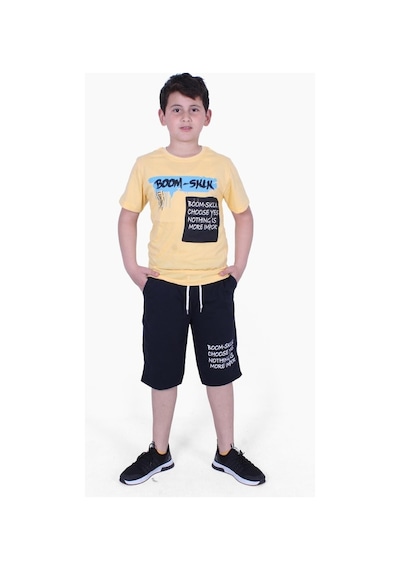 Fyk Kids Boom Sklk Yazı Baskılı Erkek Çocuk Alt-üst Kapri Takım Sarı