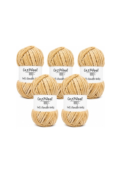 Kadife El Örgü İpliği Soft Chenille Bulky 5'li Paket, 5x100 Gr. 120 Mt. %100 Mikro Polyester Bej - 875823131