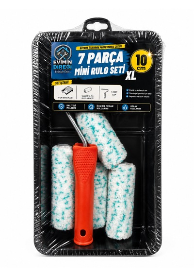 7 Parça Mini Boyacı Seti 10 Cm Xl Rulo Boya Küveti Yedek Rulolu
