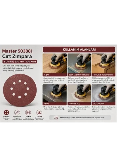 Master 503881 Cırt Zımpara 8 Delikli 230 Mm 120 Kum