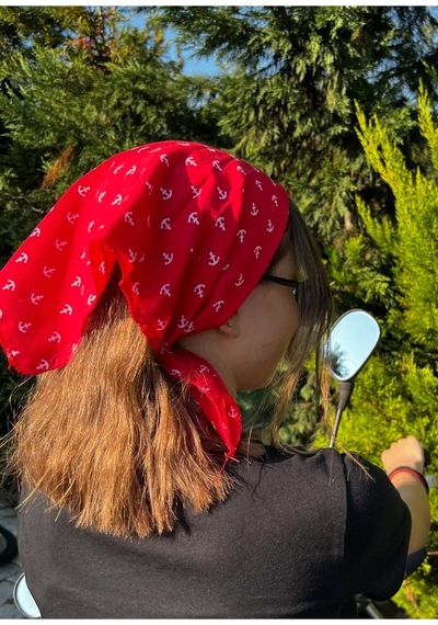 Herşey Nota Çapa Desen Fular Pamuklu Unisex Kırmızı 1722 Çok Renkli