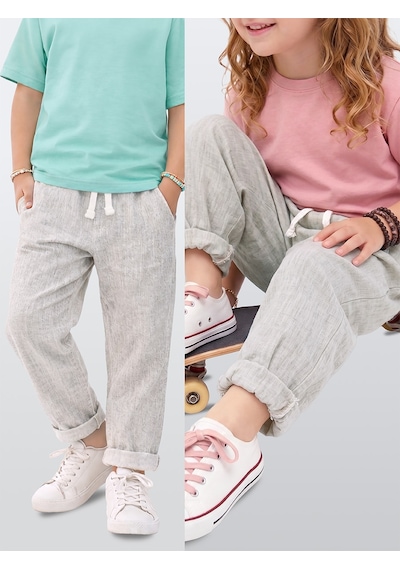 Erkek Kız Çocuk Unisex Pantolon Dokuma Bol Kesim Duble Paça İlkbahar/Yaz 2-8 Yaş