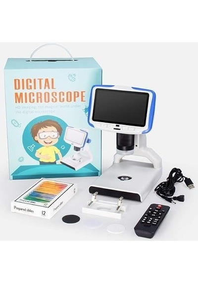 Dijital Masaüstü Mikroskop Kumandalı 2 Mp 5 İnç Lcd Ekran 8 Led Işık Biyolojik Mikroskop Hassas Görüntü
