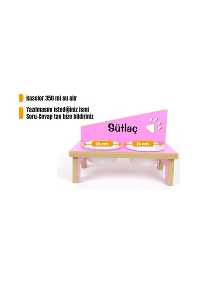 Özel İsimli Seramik Kedi-küçük Irk Köpek Mama Ve Su Kabı Stantı-pembe 350 Ml.