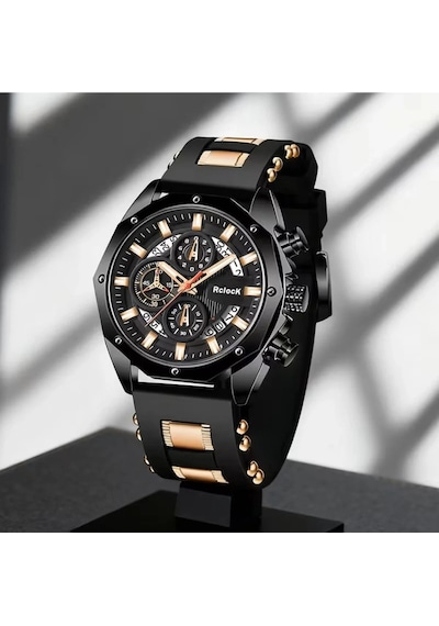 Iron Black Erkek Kol Saati Siyah Rose Gold Detaylı Şık & Modern Tasarım Hediyelik Diğer