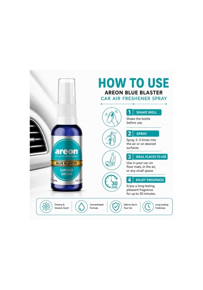 Areon 30 Ml Blue Blaster Summer Dream Oto Araç Spreyi Belirtilmemiş