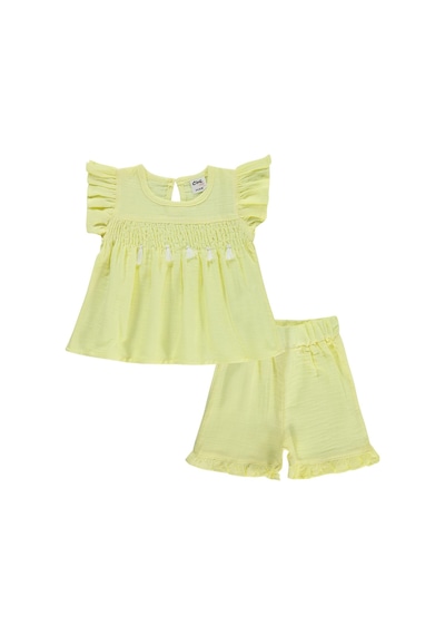 Civil Baby Gipeli Püsküllü 6-18 Ay Takım - Sarı Limon Sarı