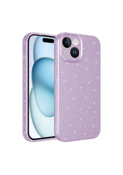 Apple iPhone Uyumlu 15 Kılıf Kamera Korumalı Simli Silikon Üstün Koruma Pazarplus Mor
