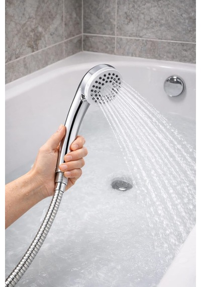 Duş Başlığı Seti 150 Cm Hortumlu, 7.5 Cm Başlık Çapı, 21 Cm Krom Saplı El Duşu, Esnek Plastik Hortum, Paslanm Diğer